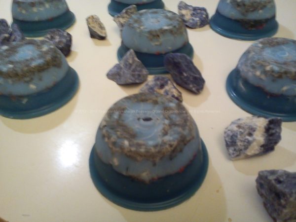 Orgonite hand energy sodalite blue, beeswax, metals, and this wonderfull mineral.