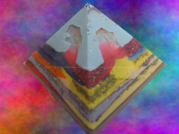 Pyramid Orgonite Selene Mirror, beeswax minerals and crystals, metals