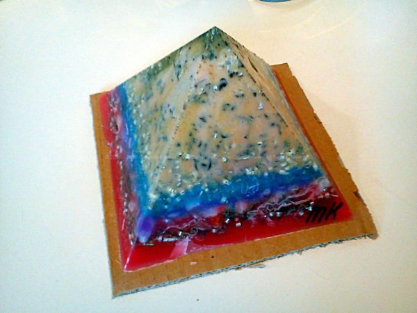 Orgonite pyramid 17 Spring, beeswax minerals and metals