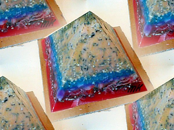 Orgonite pyramid 17 Spring, beeswax minerals and metals