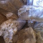 Crystal Cave Pyramid Orgonite 24 cm, beeswax and metals, quartz and selenit as rain, huge hematite inside