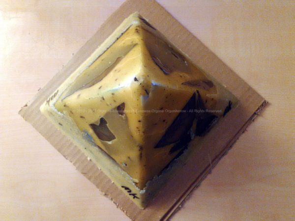 Sunspot 18 cm pyramid orgonite, beeswax crystals minerals metals and other materials