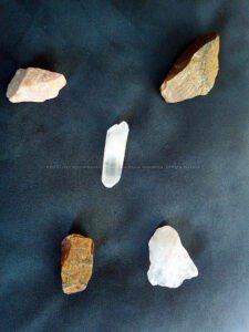 Rock quartz, apricot moonstone, tiger eye, rose quartz,